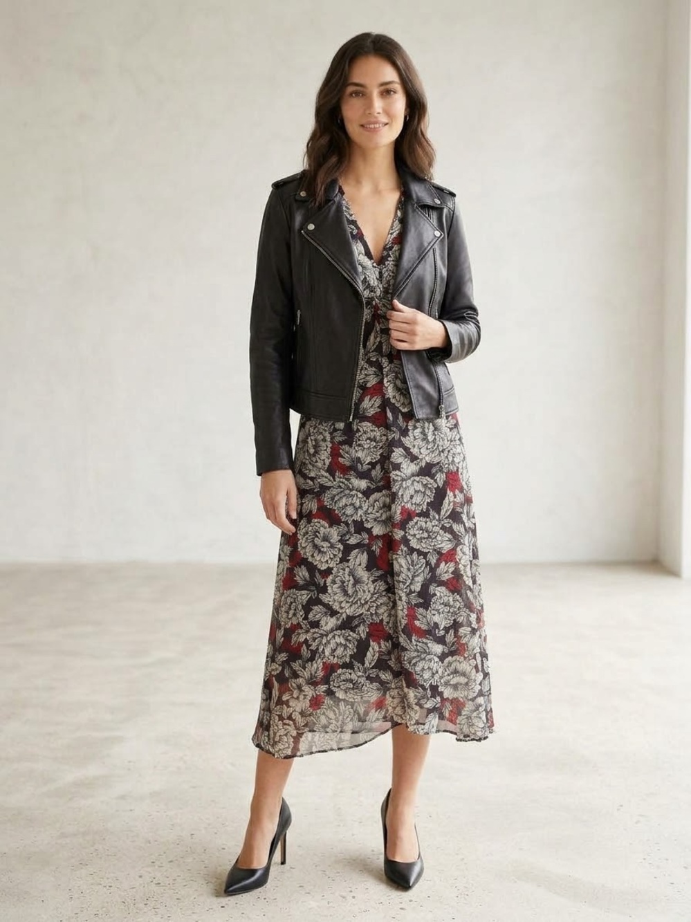 Mango Floral Maxi Dress with Red Accents
